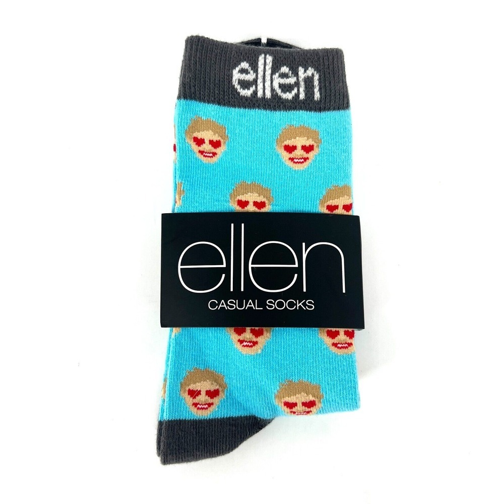 Ellen Degeneres Show Face Emoji‎ Casual Socks Blue Yellow One Size Fits All NWT